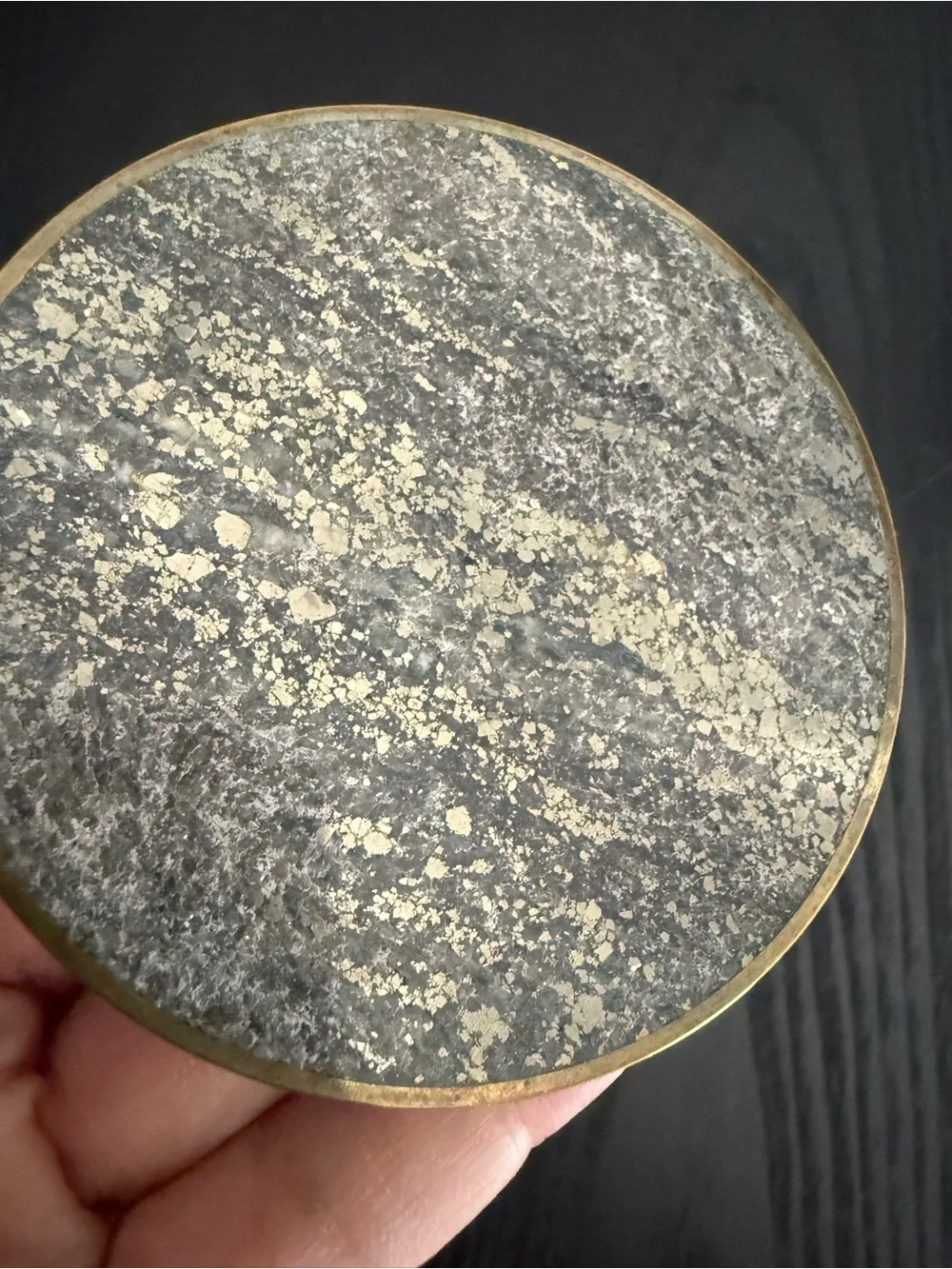 Vintage Saulo Norway Brutalist Brass & Granite Stone Coaster Set 1970s
